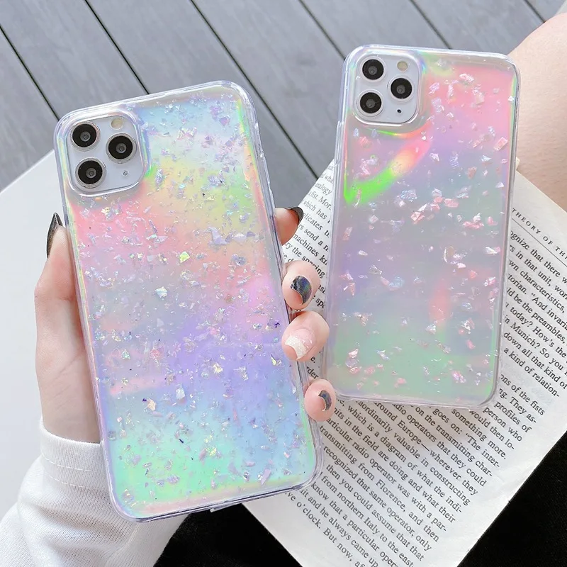 tfshining conch shell phone cases for iphone 11 11 pro x xr xs max 8 7 plus 6 6s se 2020 bling glitter laser case tpu back cover free global shipping