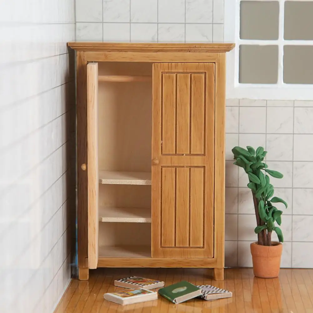 

3D Delicate Texture Miniature Bedroom Double Door Wardrobe for Ornament