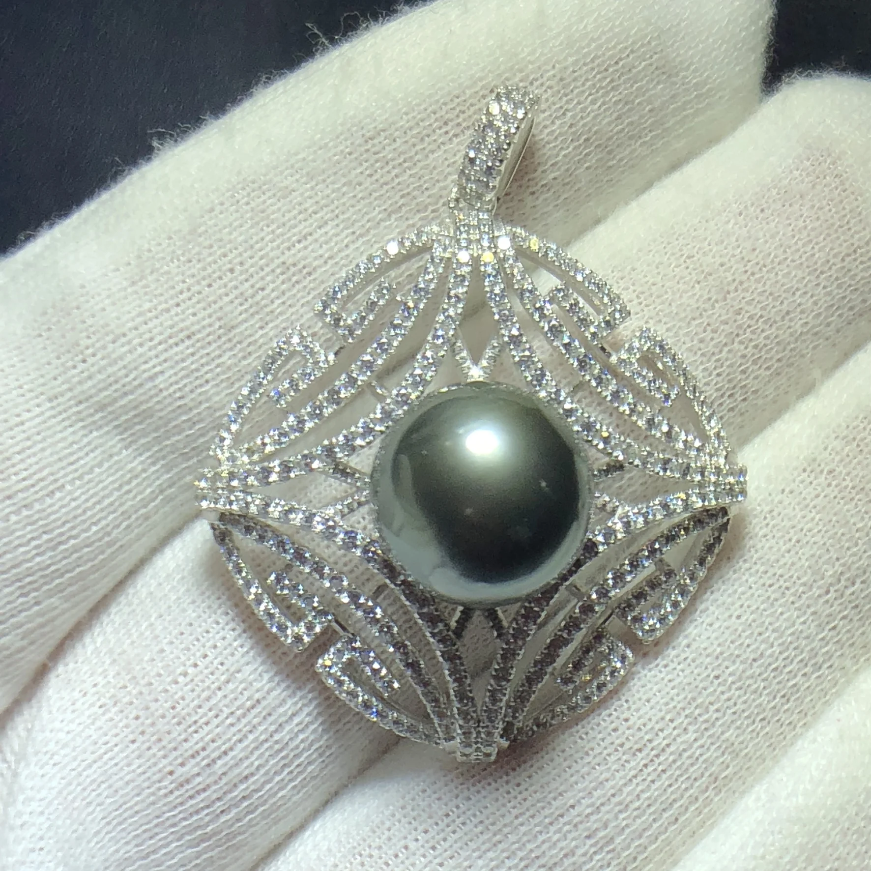 Женский кулон из серебра 925 пробы с натуральным черным жемчугом|Подвески| |