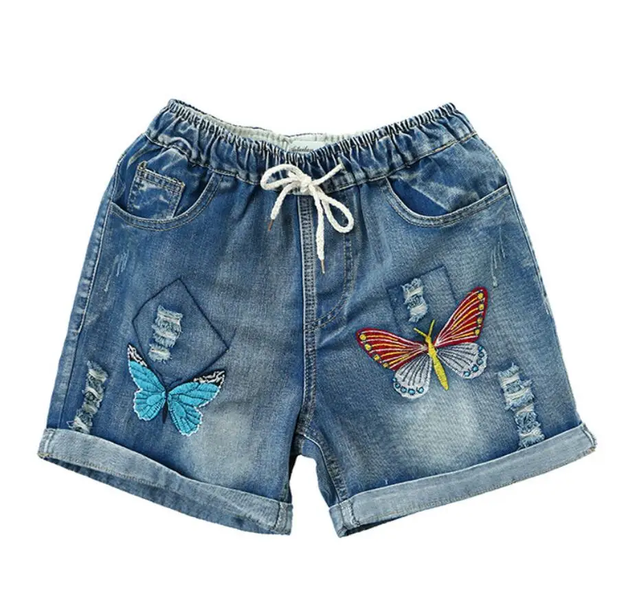 

Literature and art retro light-colored embroidery loose denim shorts female cotton worn casual elastic waist jean shorts r1184