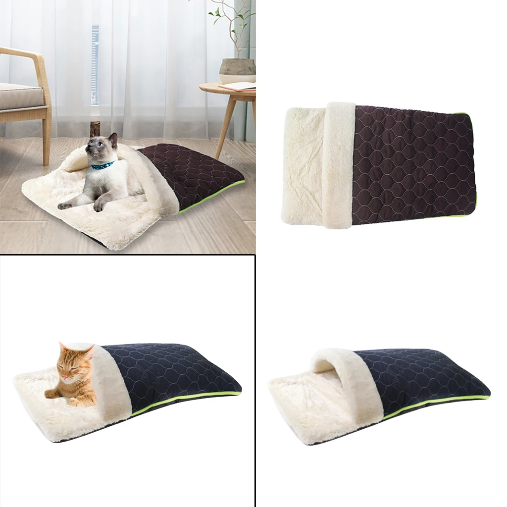 

Soft Plush Cuddle Cave Small Pet Dog Bed Comfortable and Washable, Dark Blue/ Brown