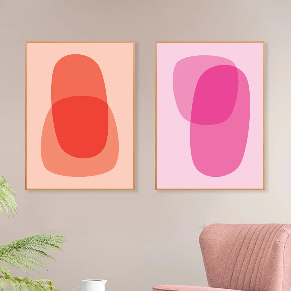 

Красно-розовый абстрактный художественный принт, современный красочный художественный постер, галерея, настенное художественное изображе...