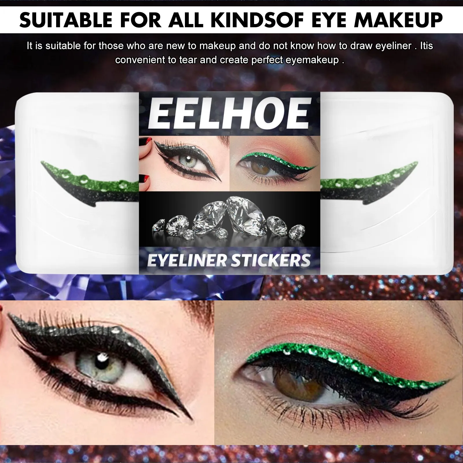 

2 Prias Reusable Eyeliner Eyelash Stickers Waterproof Self-adhesive Eyeliner Stickers Glitter Shiny Eyeliner Stickers 2021 D2
