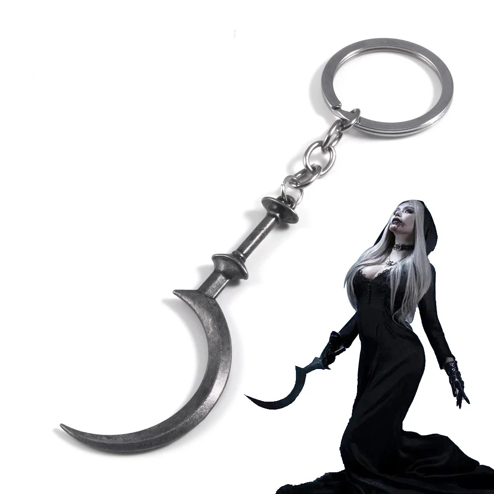 

Game Residents Evils Village Keychain Daniela Bela Sickle Key Chain Weapon Model Pendant Keyring for Women Men Jewelry