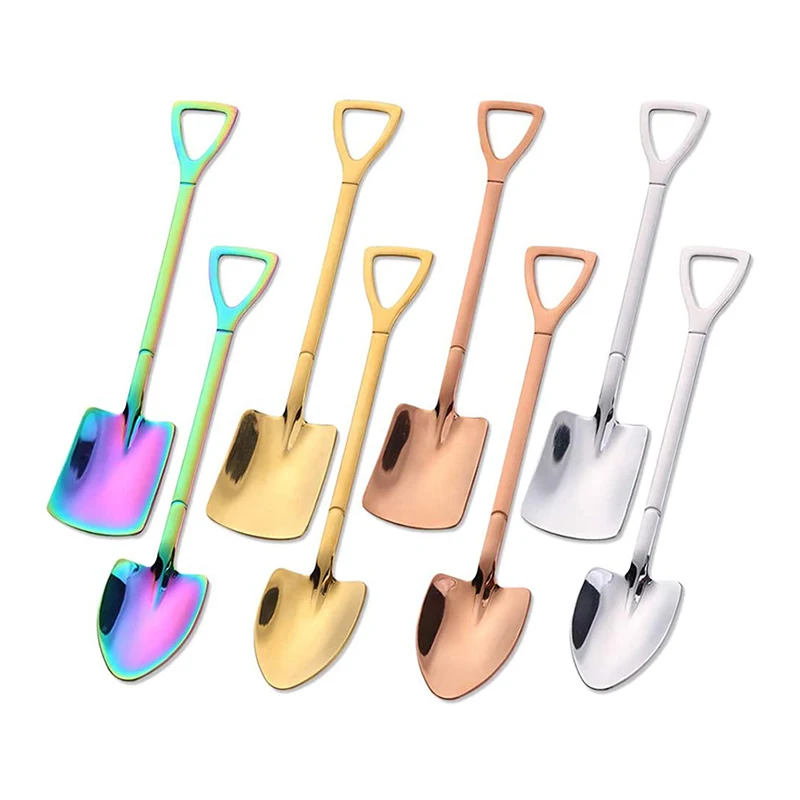 

4pcs Dessert Spoon Stainless Steel Shovel Creative Coffee Watermelon Ice Cream Spoon Tip and Flat Shovel Tableware Kitchen Tool
