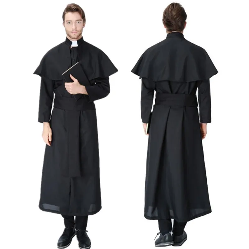 Черные классические костюмы священника взрослых Для мужчин Хеллоуина Костюмы