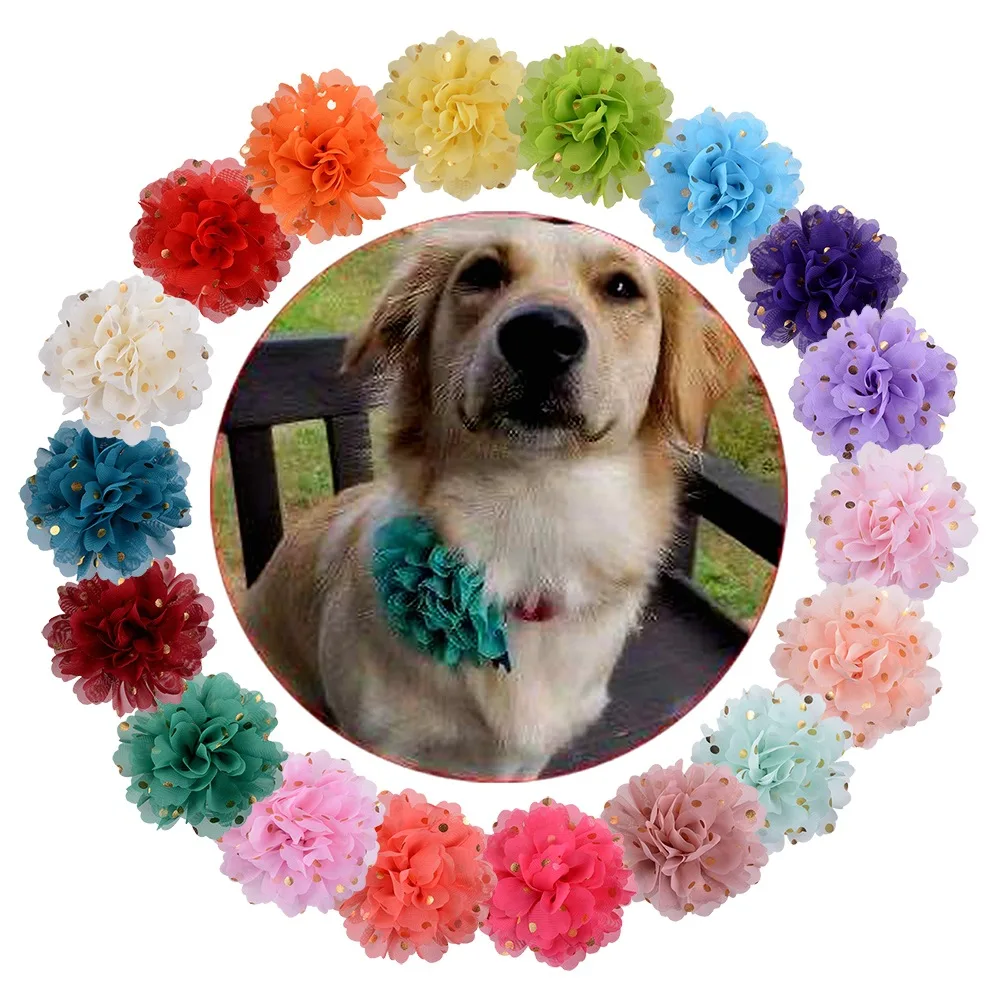 

100pcs Dog Decoration Slide Collar-Flower Pet Dog Cat Puppy Bow Tie Collar Hand made Dog Collar Charms Pet Grooming Products
