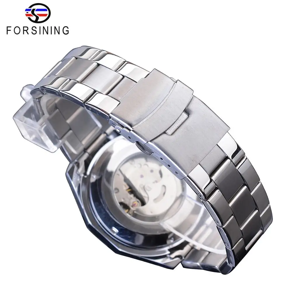 Forsining белый для мужчин Tourbillon механические часы Автоматическая Дата Moonphase сталь Спорт на открытом воздухе бизнес для мужчин Reloj Hombre подарок