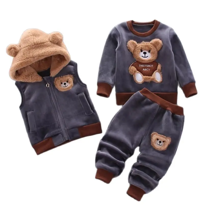 2021 new autumn/Winter baby boys lamb warm clothing set suit kid thickening clothes set children Korean 2 pieces