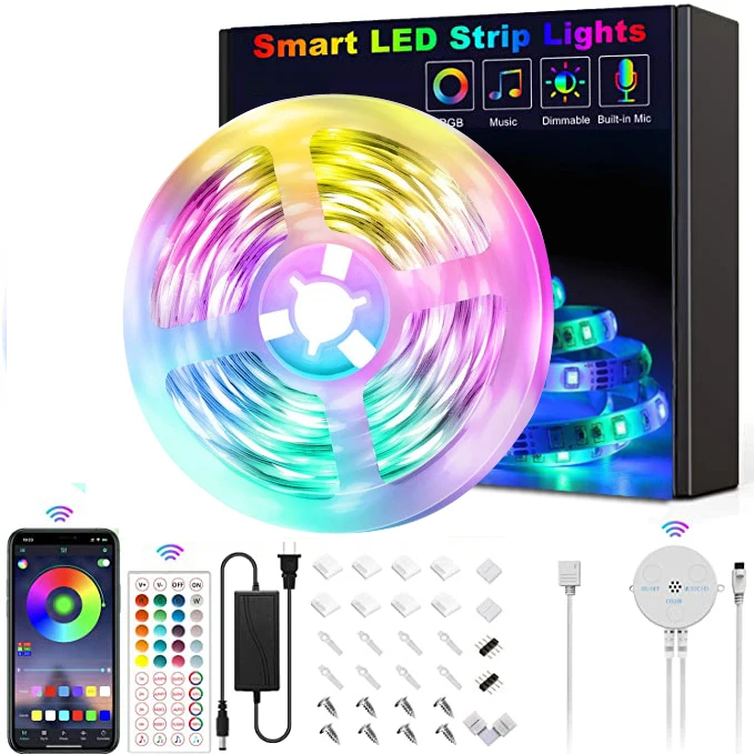 

5M 10M 15M 20M Bluetooth Led Strips Lights 5050 WIFI RGB Flexible Tape Led Ribbon 28 Dynamic Modes UK/UK/US/AU For Phone App