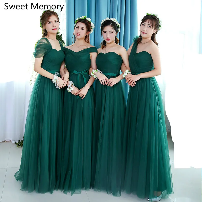 Зеленое платье подружки невесты на одно плечо длиной до пола для свадебной