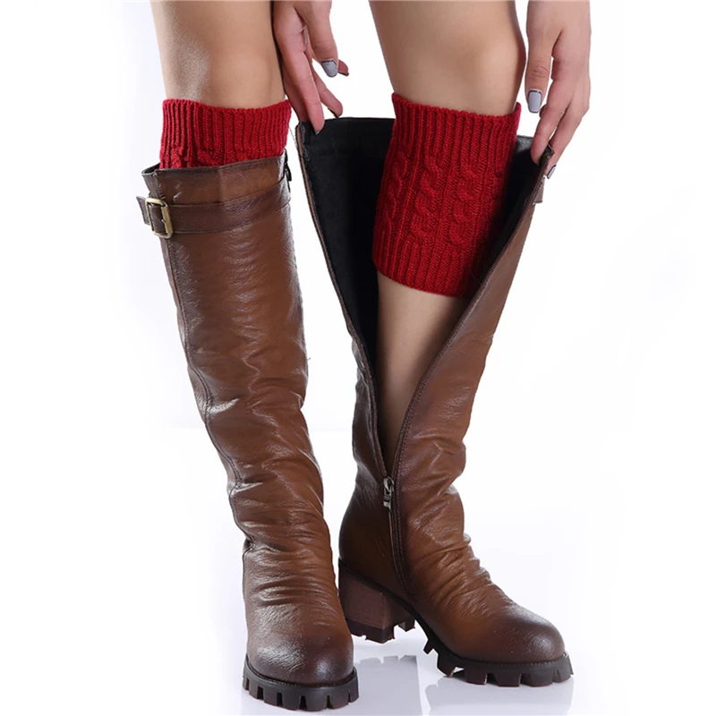 

Женские шерстяные плотные однотонные зимние теплые вязаные крючком носки для сапог носки леггинсы Топы модные гетры