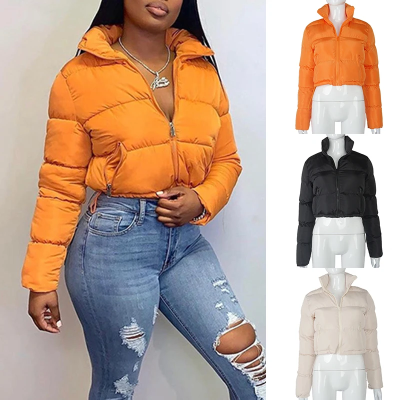 

Women Down Jackets Stand-up Collar Long Sleeve Warm Casual Zippered Short Coat Ultralight Soft Comfortable Outwear
