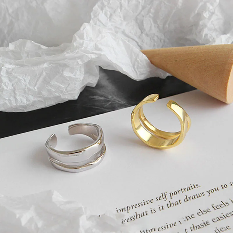

Multi-line Smooth Big Wide Wave Ring Women Fashion Jewelry Korean Stylish Cool Charms Women's Adjustable Gold Rings Girls