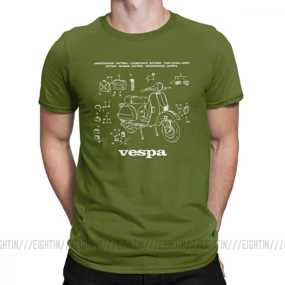 Vespa футболки запчасти скутер Италия уникальный ретро мотоцикл велосипед футболка мужская короткий рукав Винтаж тройники очищенный хлопок - Цвет: Армейский зеленый