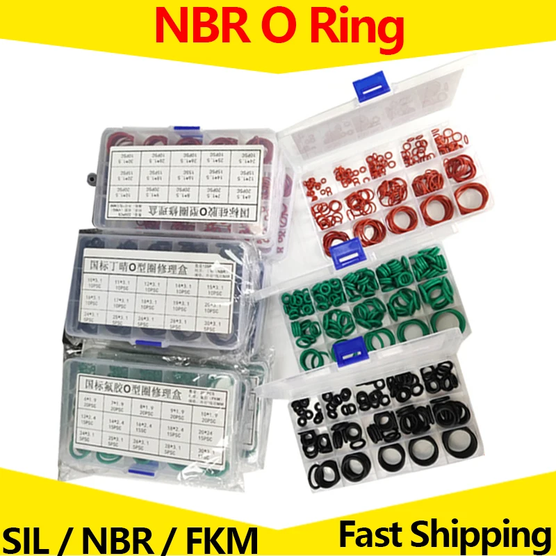 

250Pcs O Ring Assortment Kit Rubber Sealing Washer Set Waterproof Gasket Silica Gel VMQ, Nitrile NBR, Viton FKM