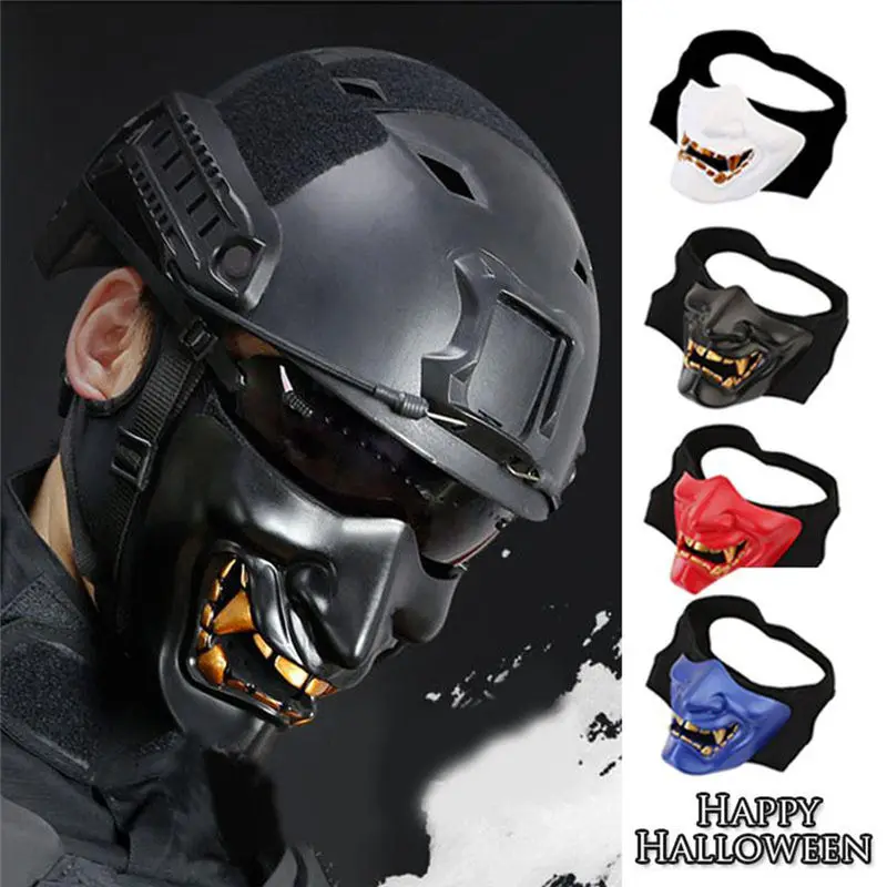 Halloween Costume Cosplay Caries Demon Evil Monster Kabuki Samurai Half Cover Mask Party Mied Decoration white/black/red 3 color | Дом и сад