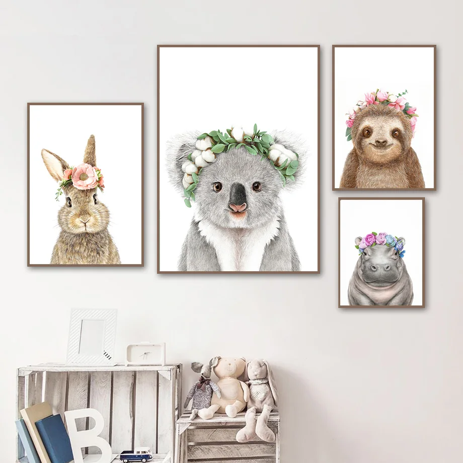 Настенная картина Зебра енот слон крокодил цветы Картина на холсте в