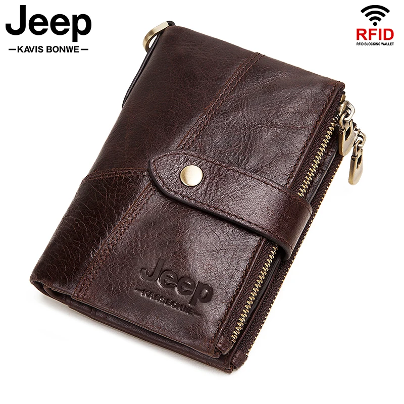 

Luxury Men's Wallet High Quality Short Male Purse Double Zipper RFID Blocking Card Holder Casual Chain PORTFOLIO Portomonee
