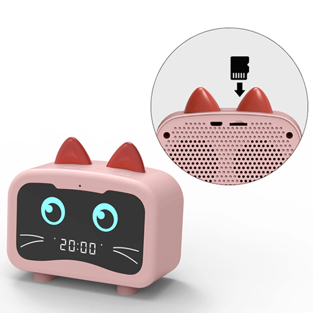 Детский мультяшный будильник в форме кота Bluetooth динамик светодиодные настольные