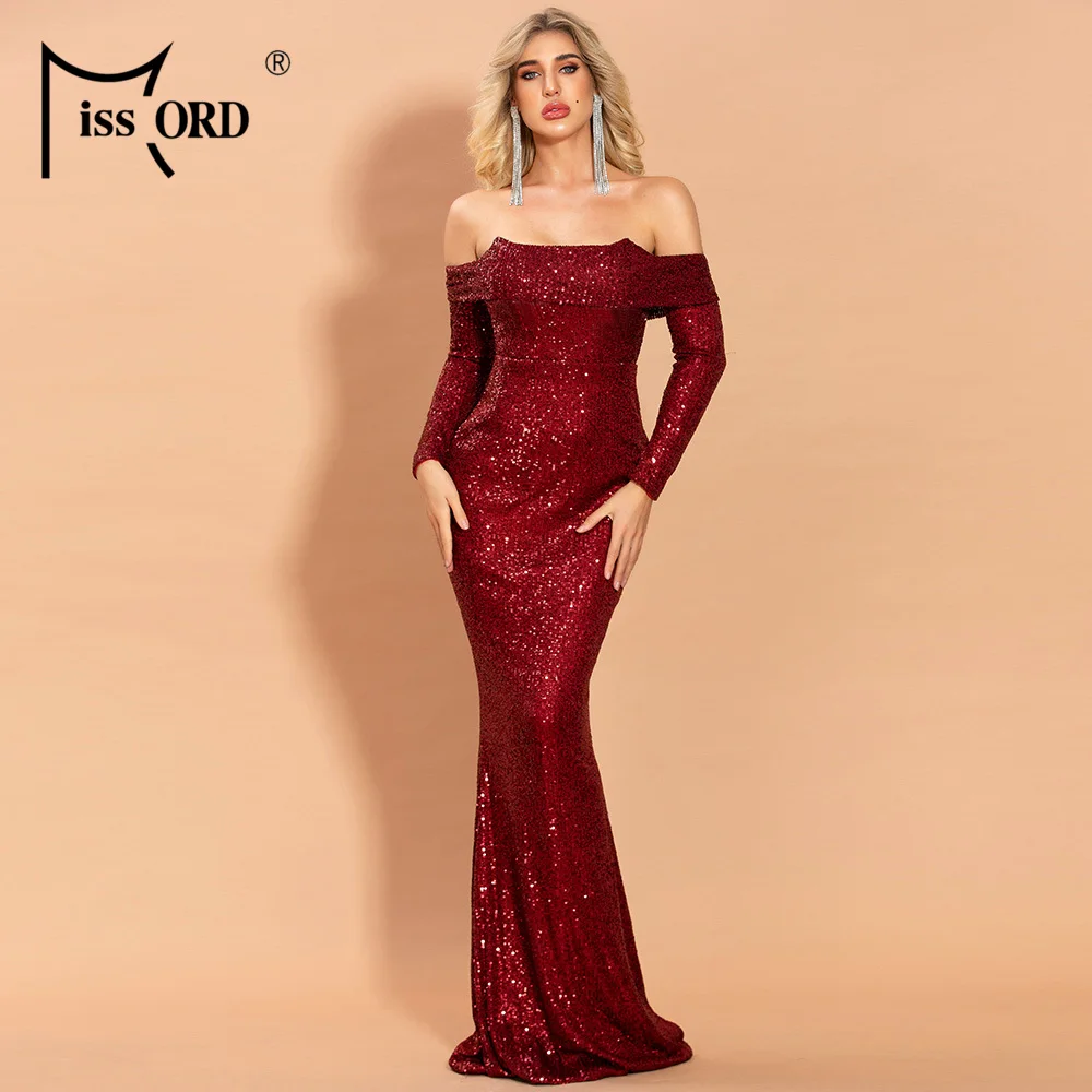 Missord 2020 женское сексуальное платье с вырезом лодочкой открытыми плечами длинным