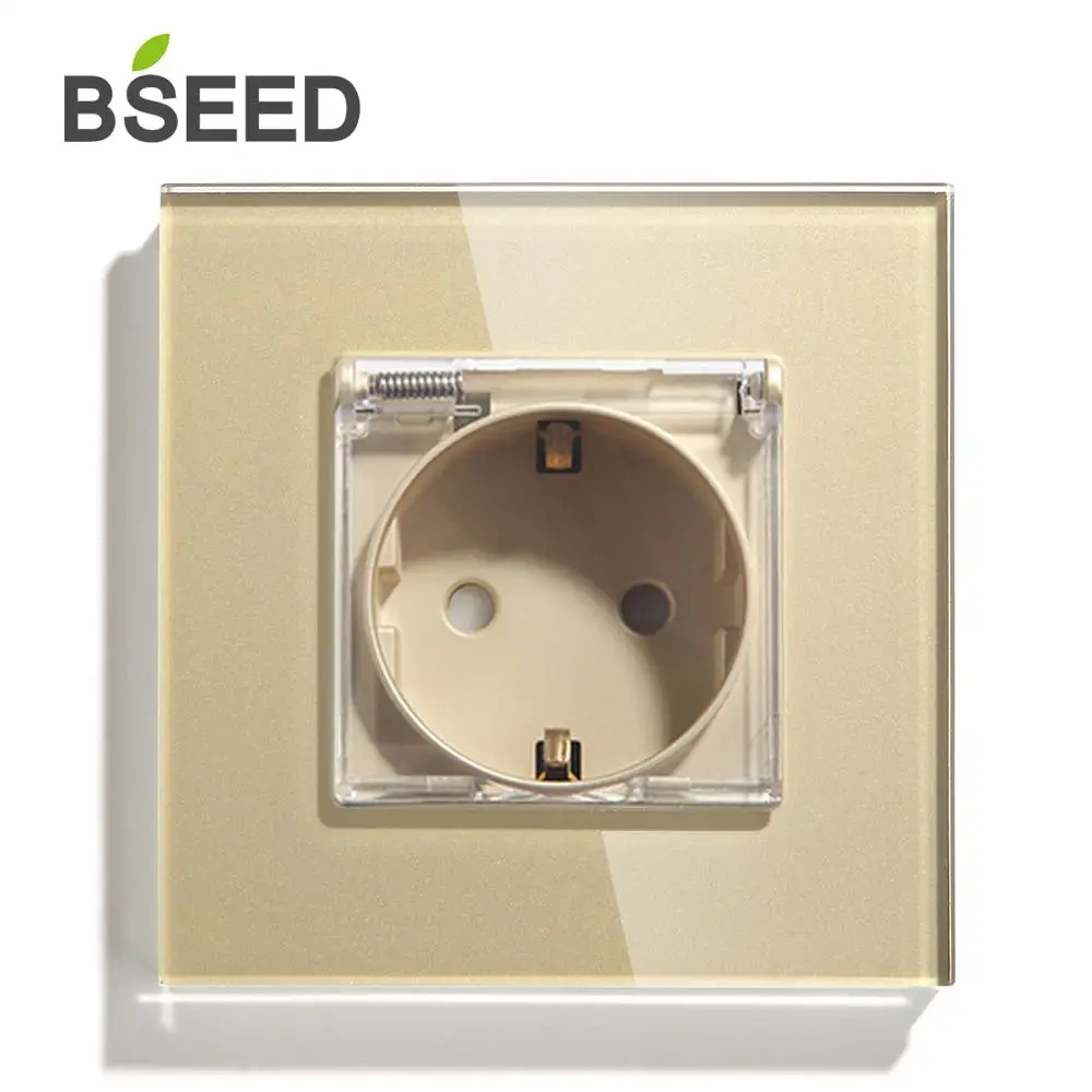 BSEED ЕС Стандартный Водонепроницаемый розетки белого и черного и золотистого цветов, с украшением в виде кристаллов Стекло Панель электрическая розетка 110 V-250 V