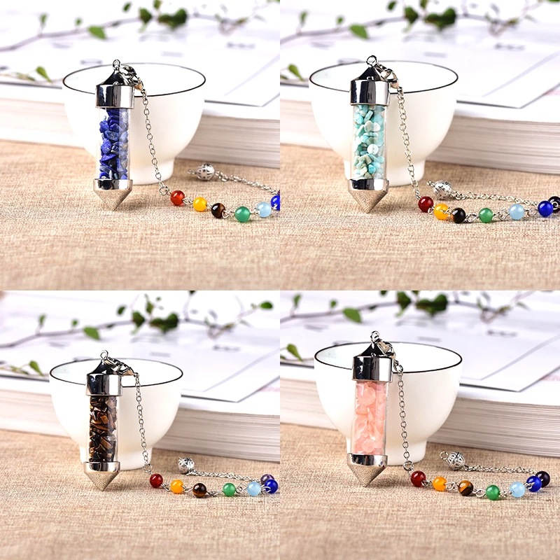 

Natural Stone Pendulum Wicca Dowsing Reiki Pendant Wheels of Life Gems Jewelry Gravel Necklace7 Chakra Pendulums Men Women Gift