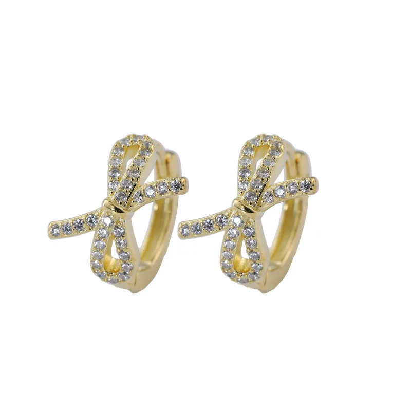 Женские серьги из серебра 925 пробы с золотым бантом и цирконом|earring solitaire|earrings