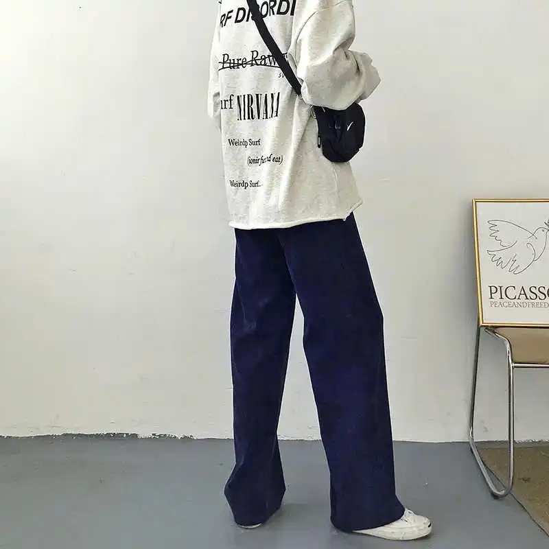 

Autumn Winter Pants Corduroy High Waist Wide Leg Pants Women Casual Loose Women Trousers Straight Pants Women Clothing