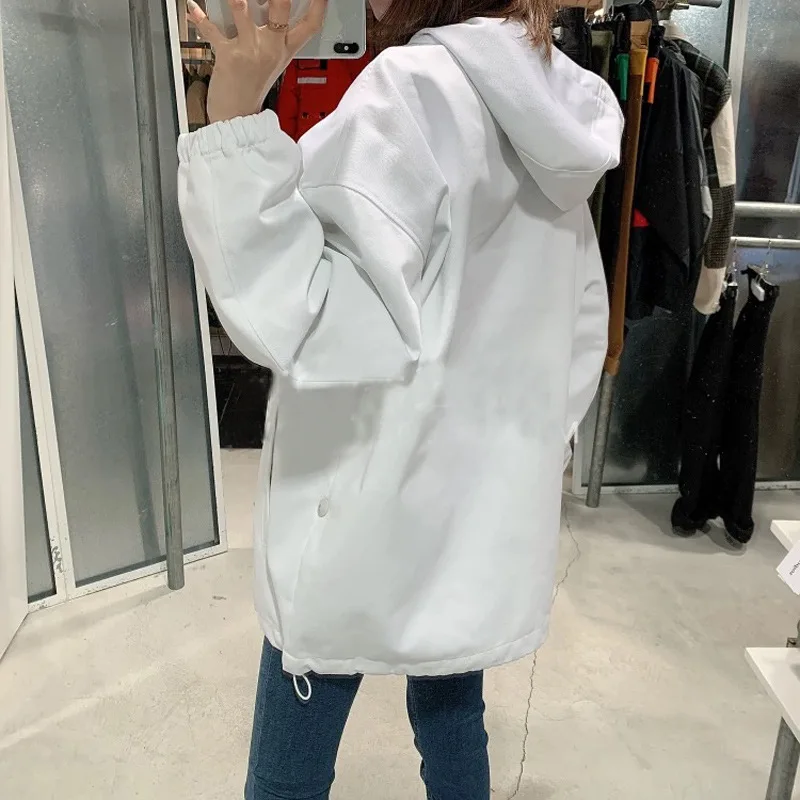 

Half Zipper Hooded Jacket Coat For Women and Men White Black Loose Casual Jacket