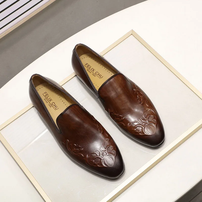 Уличные модные мужские лоферы FELIX CHU коричневые повседневные деловые туфли без