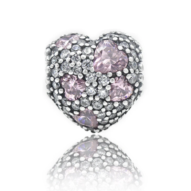 

Бусина-Шарм «сердце» из серебра 925 пробы с розовым и прозрачным фианитом