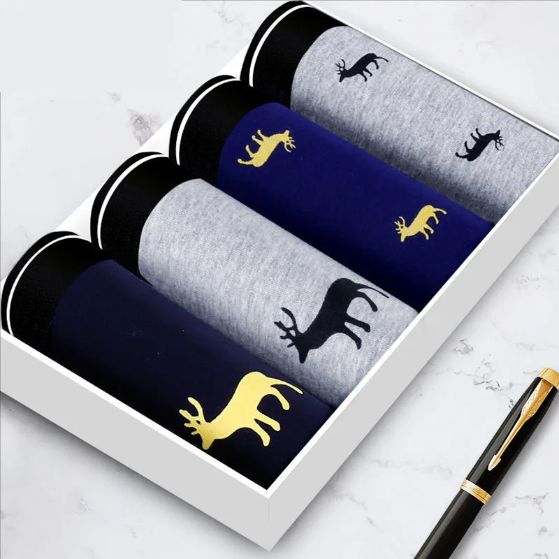 

4pcs/lot Male Panties Cotton Men's Underwear Boxers Breathable Man Boxer Printed Underpants Comfortable Brand Shorts Plus Size