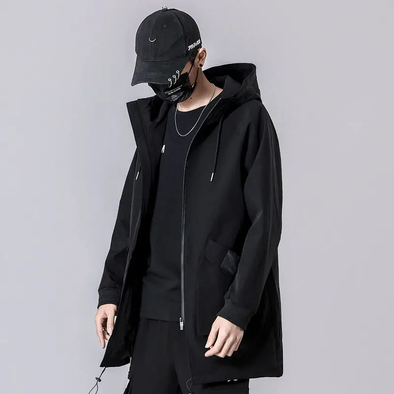 

Mens Casual Long Trench Coat Jacket Casual Solid Black Big Size 8XL Loose Mens Windbreak Outcoat Long Jackets Chaquetas Hombre