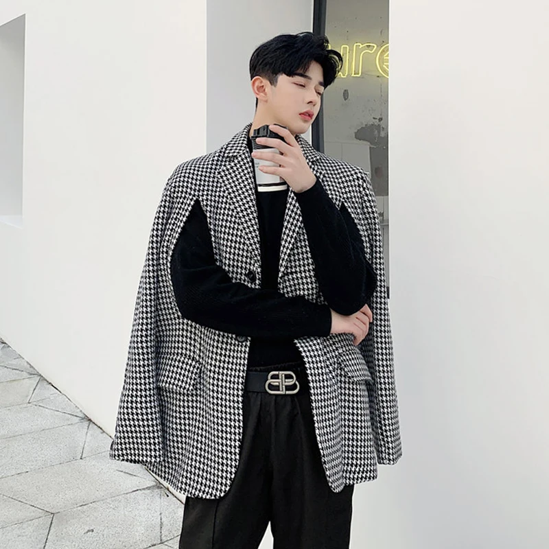 

Men Style 2 Wear Loose Casual Thick Plaid Suit Coat Shawl Male Vintage Streetwear Fashion Blazer Jacket Outerwear