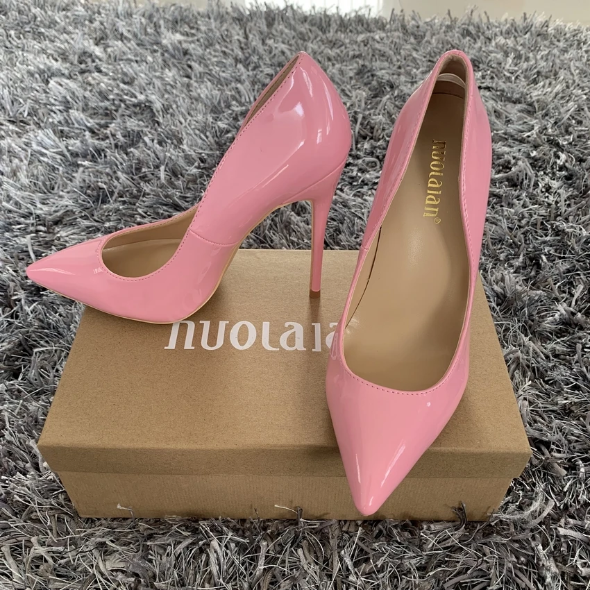 Женские туфли лодочки из лакированной кожи с острым носком на высоком каблуке 12