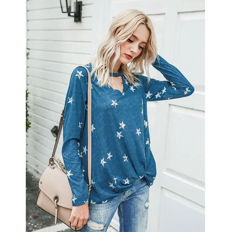

Autumn Winter Long Sleeve Sexy V-neck Leopard Stars Print Womens T-shirt Causal Loose Office Tops Tees Shirt Tunic Tops