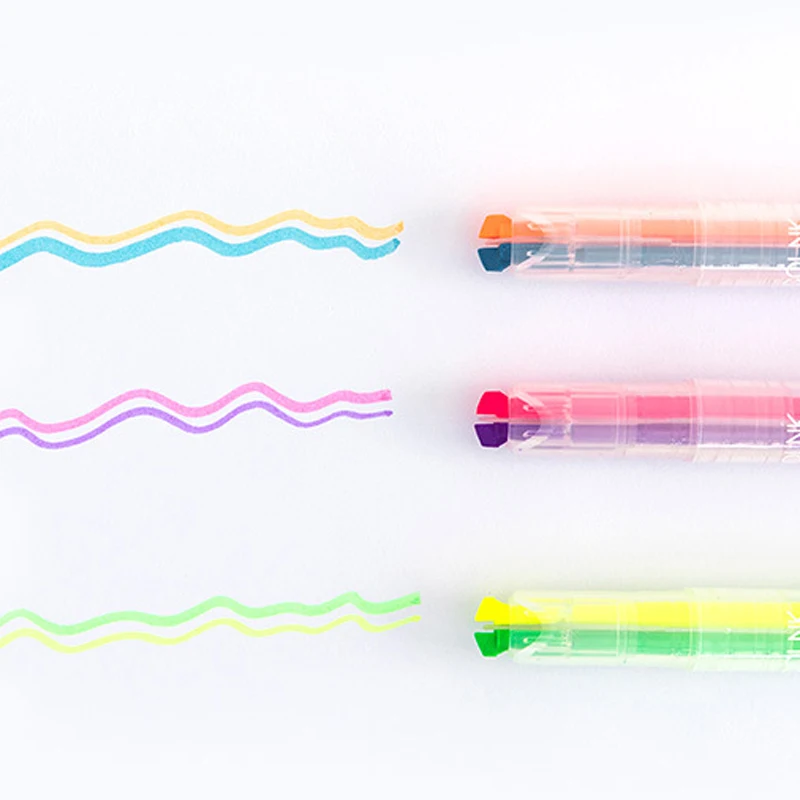 3Pcs/set Creative Highlighter Two-color Two-line Art Marker Brush Novel Diary Journal Drawing Pen Student Stationery Supplies | Канцтовары