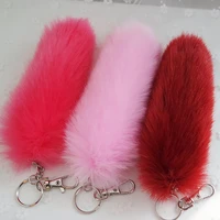 fox tail keychain fluffy faux rabbit fur plush key chain strap chain hair hanging women fur bag jewelry pom plush keychain