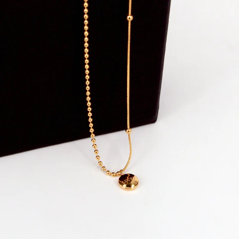 Нержавеющая сталь геометрические круглые Bean счастливый кулон ожерелье розовое