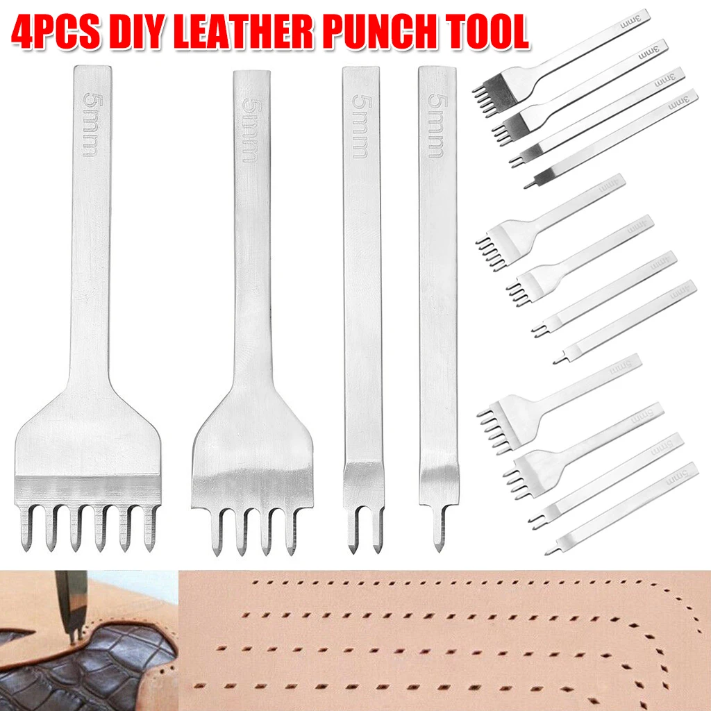 

Leather Hole Punch Tool Craft Pricking Steel Diamond Stitching Chisel 3/4/5/6mm OW