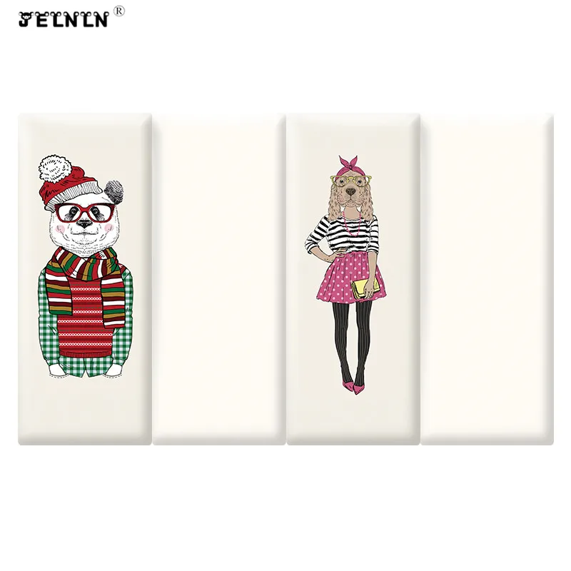 

Cartoon animal pattern minimalist bedroom headboard anti-collision wall stickers soft package dormitory tatami 3D wall stickers