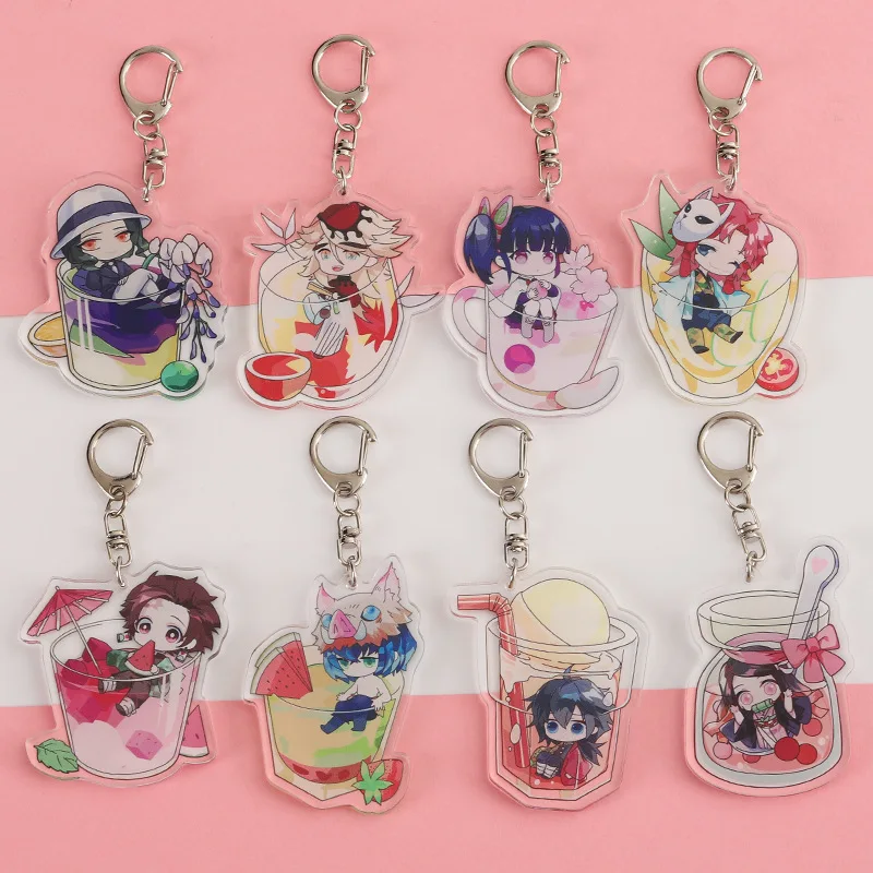 

Demon Slayer Drink Series Keychains Kamado Tanjirou Nezuko Agatsuma Zenitsu Animation Two-dimensional Student Pendant Kids Gifts