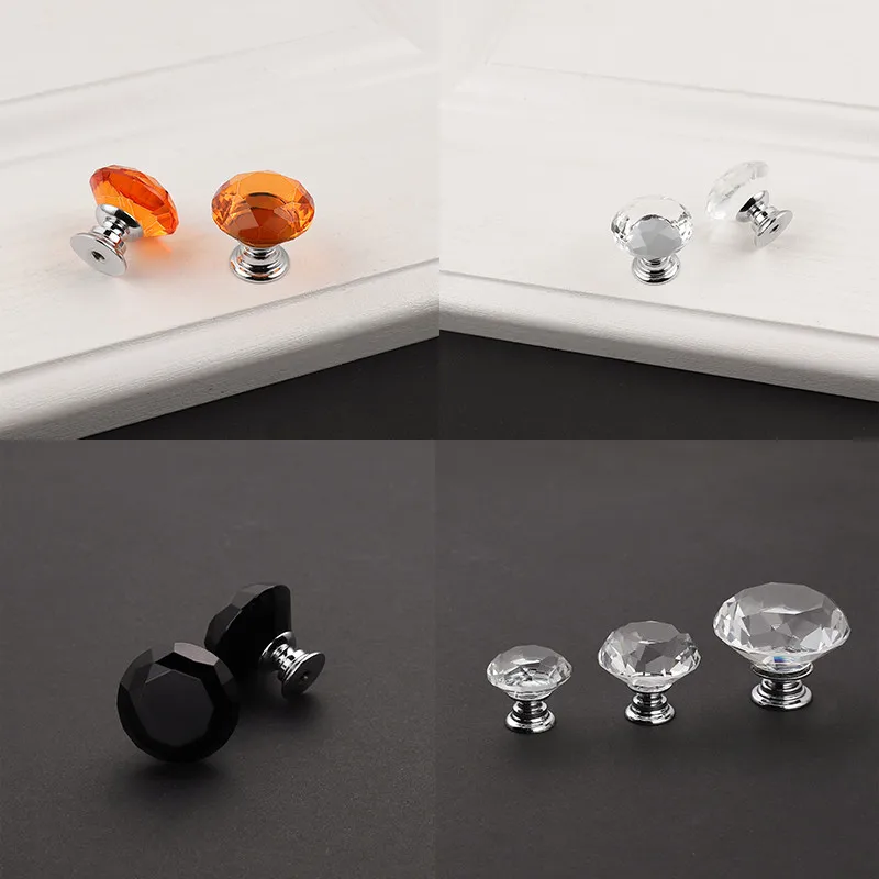 

30mm Acrylic Diamond Shape Crystal Glass Knobs Door Kitchen Cabinet Furniture Handles Bathroom Cupboard Dresser Drawer Pull New