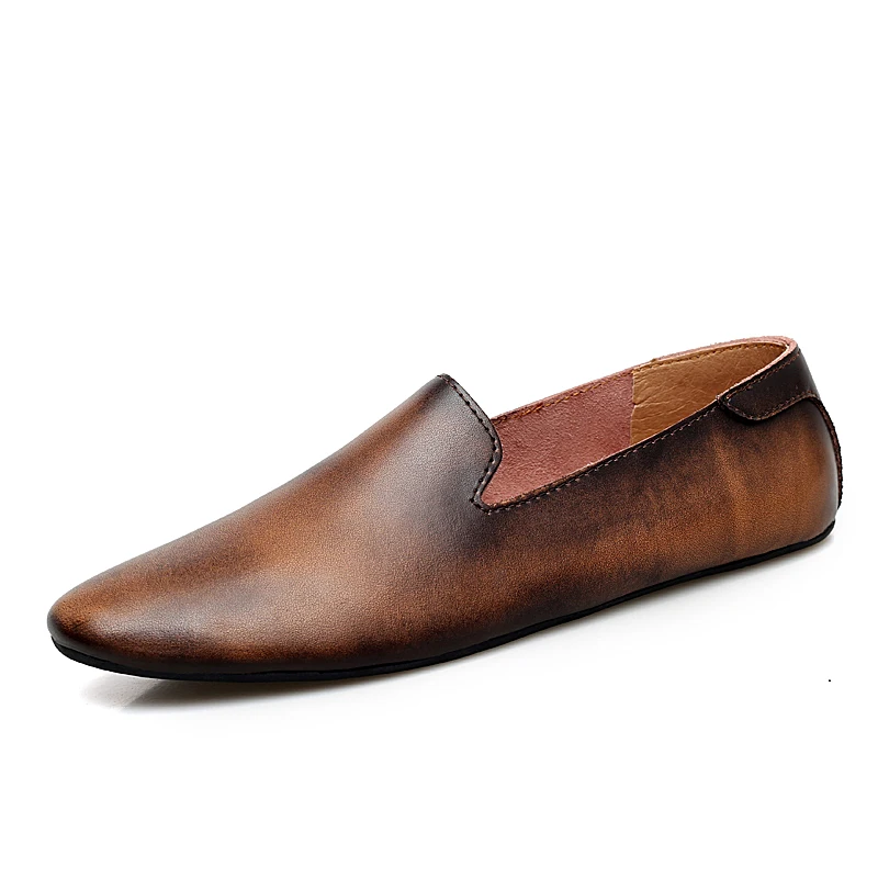 New Fashion Men Leather Flats Shoes Comfortable Man Casual Slip on Male Outdoor Walking Split Driving | Обувь
