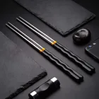 1 пара цветных палочек для еды из нержавеющей стали, символ удачи китайская палочка для еды, лазерная Нескользящая полая кухонная посуда