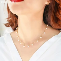 xialuoke baroque freshwater pearls necklace for women trendy golden minimalist elegant clavicle chain choker bride jewelry