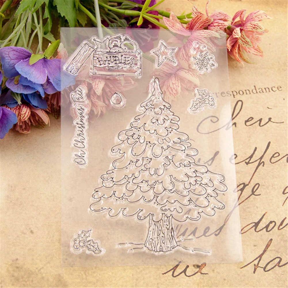 Набор металлических штампов и прозрачных с рождественской елкой новинка 2021