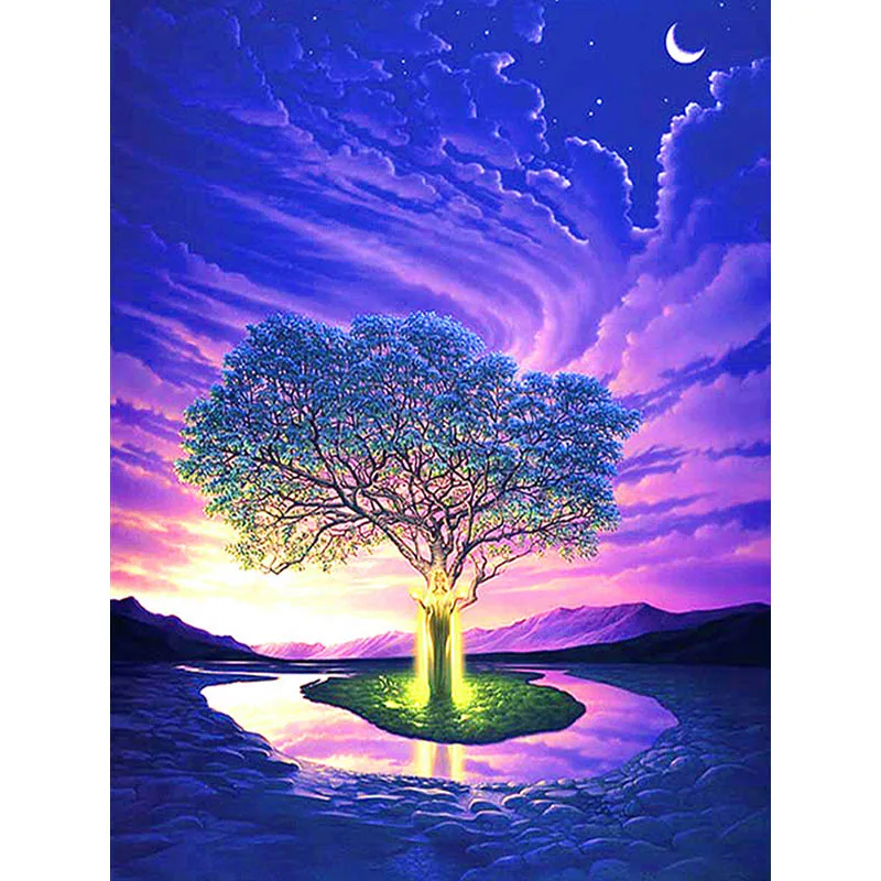 

Full 5D DIY Diamond Embroidery Tree Ggod Diamond Painting Night View Dream Mosaic Cross Stitch Rhinestone Mosaic Home Decor
