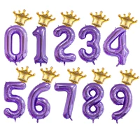 2pcs gold crown foil balloon 40inch purple digit 0 9 number balloons 1 2 3 4 5 years old birthday party decorations kids ballons